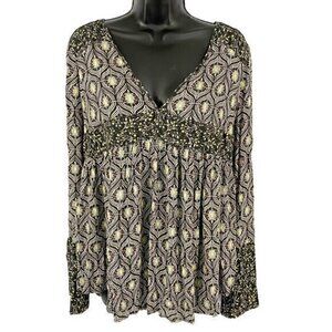 Free People Rolling Hills Split Bell Sleeve Empire Waist Tunic Top‎ Extra Small